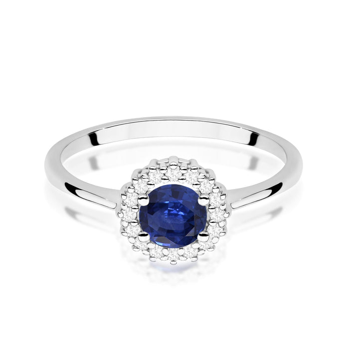 Inel Aur 14K cu Safir 0.50 ct si Diamante Naturale Naturale 0.14 ct