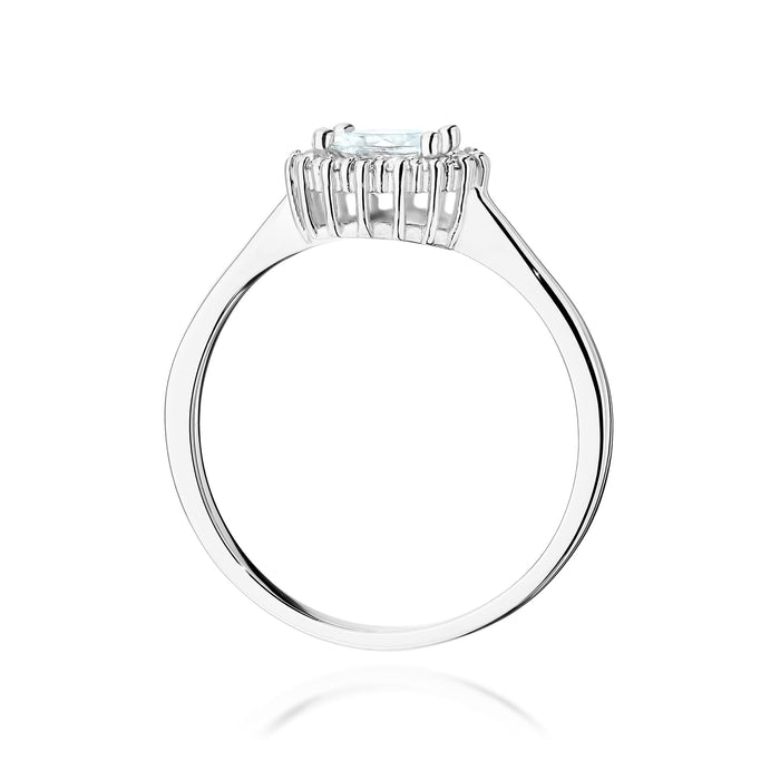 Inel Aur 14K cu Safir Alb 0.60 ct si Diamante Naturale Naturale 0.14 ct