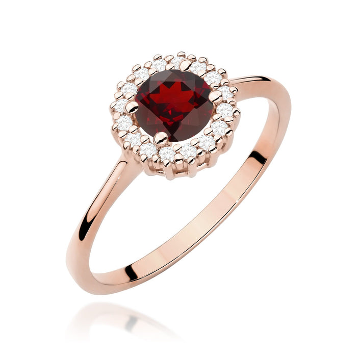 Inel Aur 14K cu Garnet 0.60 ct si Diamante Naturale Naturale 0.14 ct