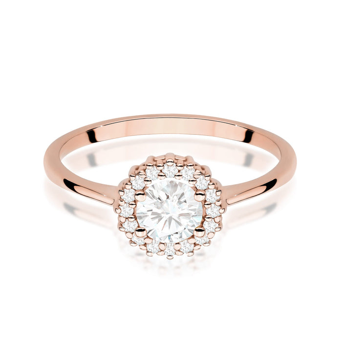 Inel Aur 14K cu Safir Alb 0.60 ct si Diamante Naturale Naturale 0.14 ct