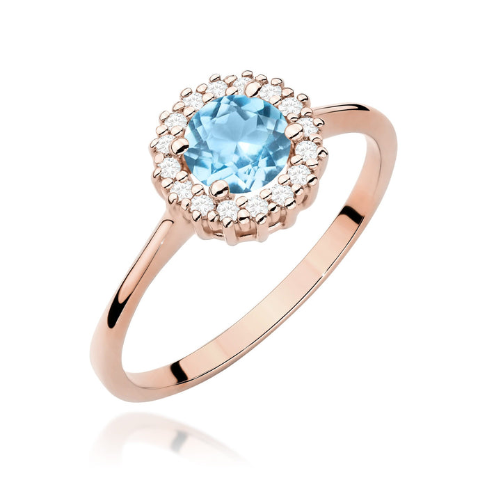 Inel Aur 14K cu Topaz Albastru 0.50 ct si Diamante Naturale Naturale 0.14 ct