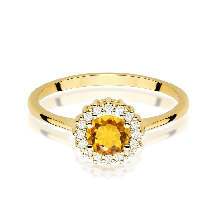 Inel Aur 14K cu Citrin 0.50 ct si Diamante Naturale Naturale 0.14 ct