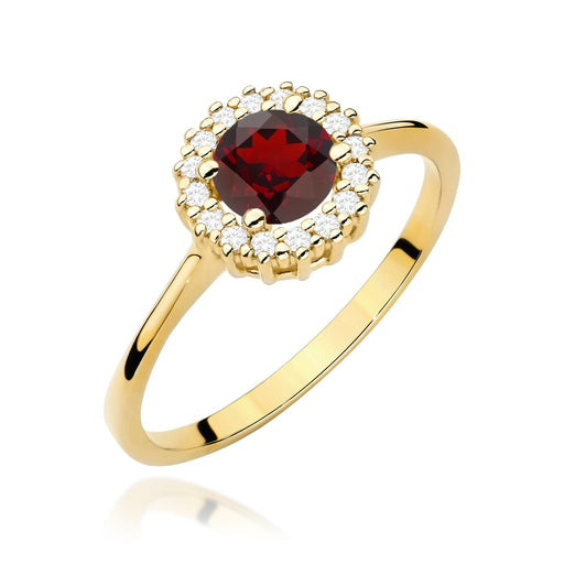 Inel Aur 14K cu Garnet 0.60 ct si Diamante Naturale Naturale 0.14 ct