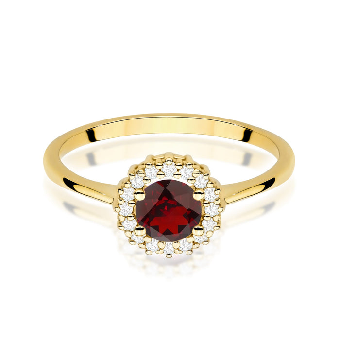 Inel Aur 14K cu Garnet 0.60 ct si Diamante Naturale Naturale 0.14 ct