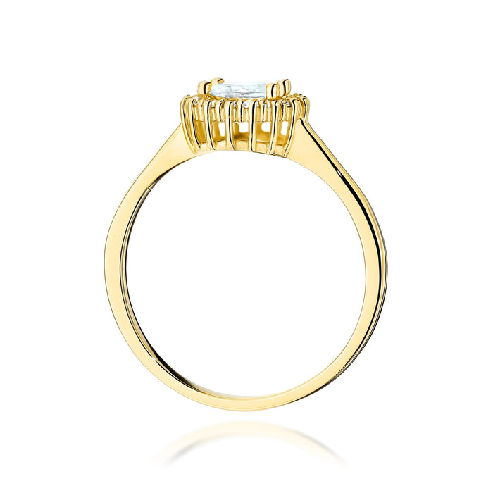 Inel Aur 14K cu Safir Alb 0.60 ct si Diamante Naturale Naturale 0.14 ct