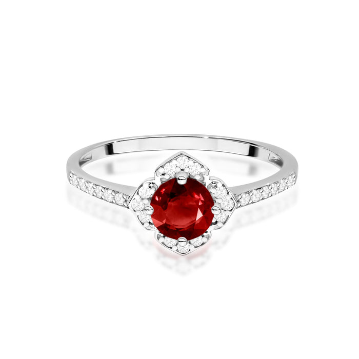 Inel Aur 14K cu Garnet 0.60 ct si Diamante Naturale Naturale 0.13 ct