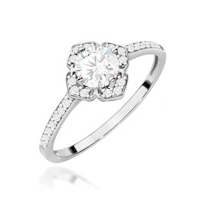 Inel Aur 14K cu Safir Alb 0.60 ct si Diamante Naturale Naturale 0.13 ct