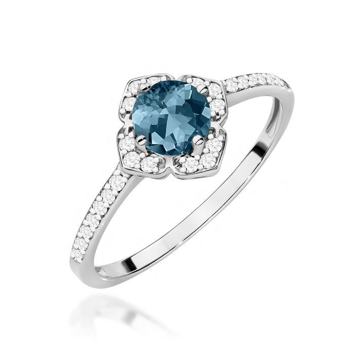 Inel Aur 14K cu Topaz London Blue 0.50 ct si Diamante Naturale Naturale 0.13 ct