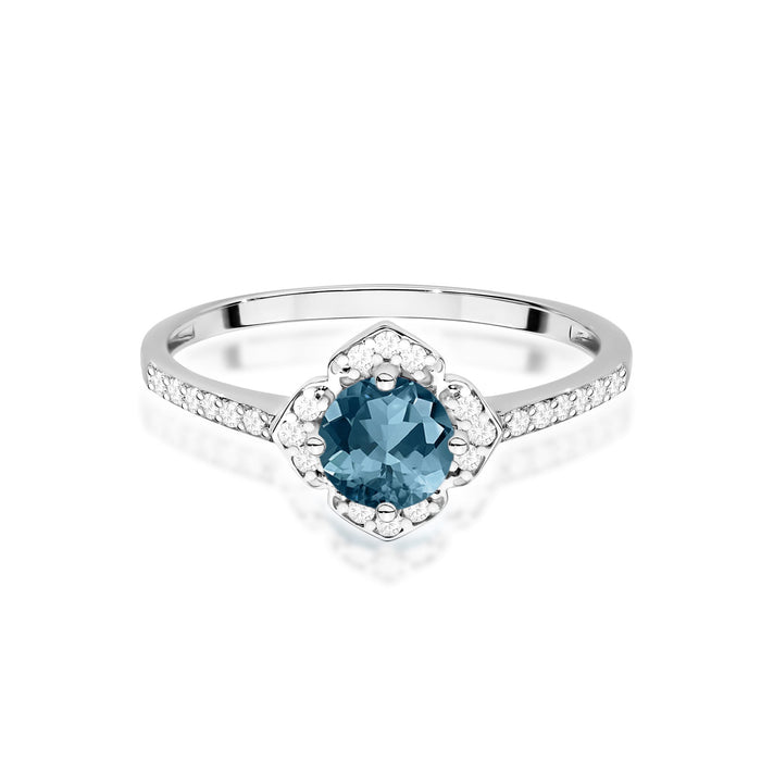 Inel Aur 14K cu Topaz London Blue 0.50 ct si Diamante Naturale Naturale 0.13 ct