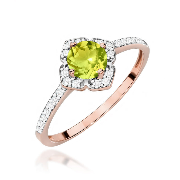 Inel Aur 14K cu Peridot 0.60 ct si Diamante Naturale Naturale 0.13 ct