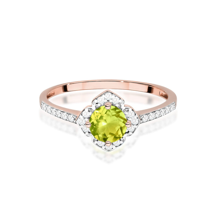 Inel Aur 14K cu Peridot 0.60 ct si Diamante Naturale Naturale 0.13 ct