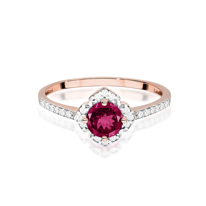 Inel Aur 14K cu Rhodolite 0.60 ct si Diamante Naturale 0.13 ct