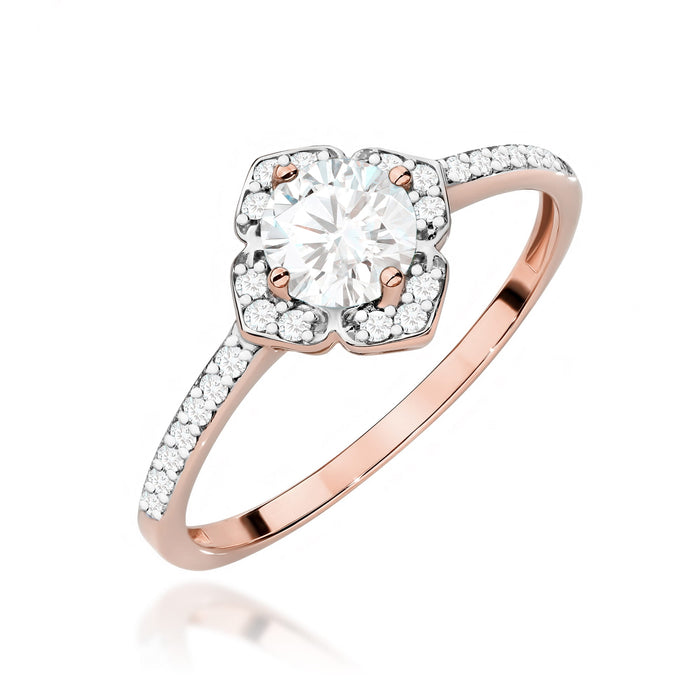 Inel Aur 14K cu Safir Alb 0.60 ct si Diamante Naturale Naturale 0.13 ct