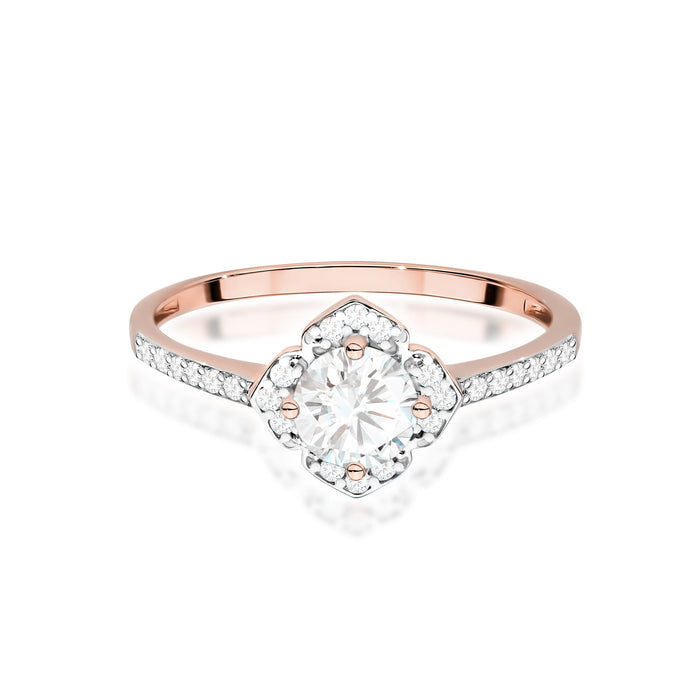 Inel Aur 14K cu Safir Alb 0.60 ct si Diamante Naturale Naturale 0.13 ct