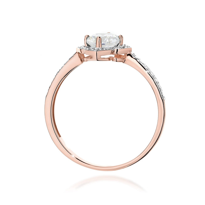 Inel Aur 14K cu Safir Alb 0.60 ct si Diamante Naturale Naturale 0.13 ct