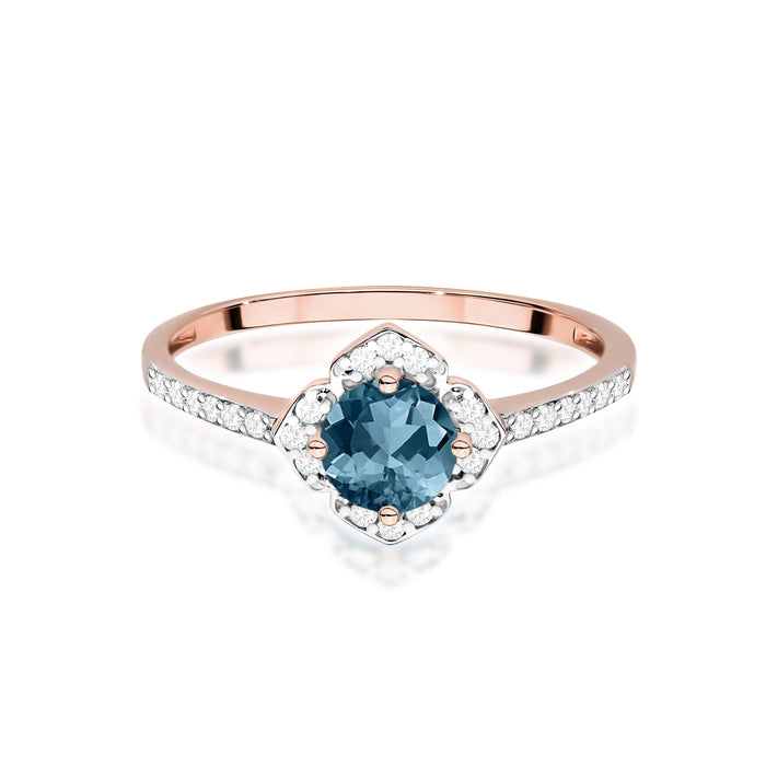 Inel Aur 14K cu Topaz London Blue 0.50 ct si Diamante Naturale Naturale 0.13 ct