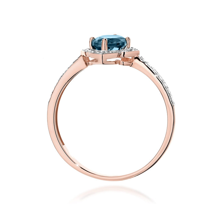 Inel Aur 14K cu Topaz London Blue 0.50 ct si Diamante Naturale 0.13 ct