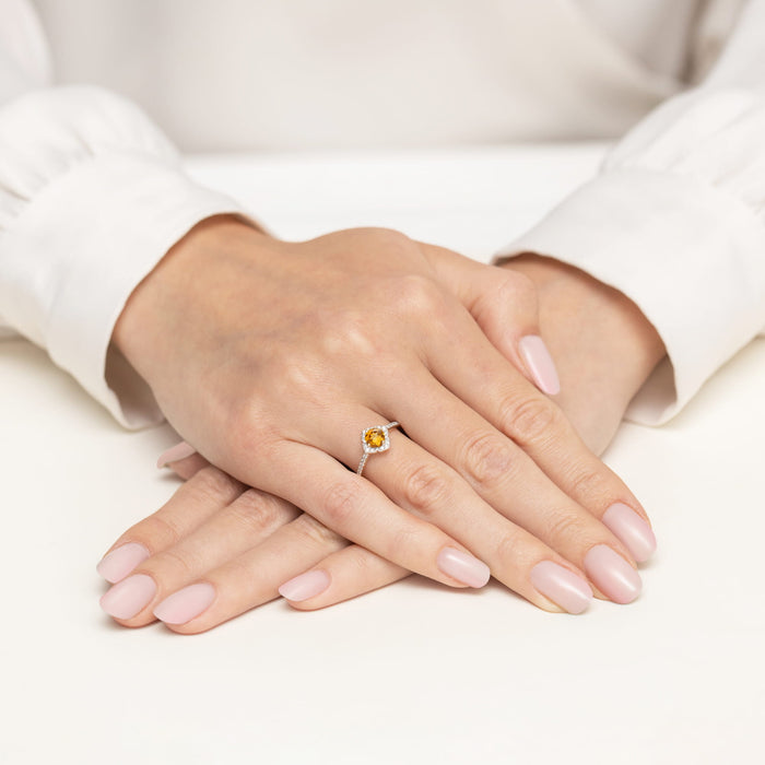 Inel Aur 14K cu Citrin 0.50 ct si Diamante Naturale Naturale 0.13 ct