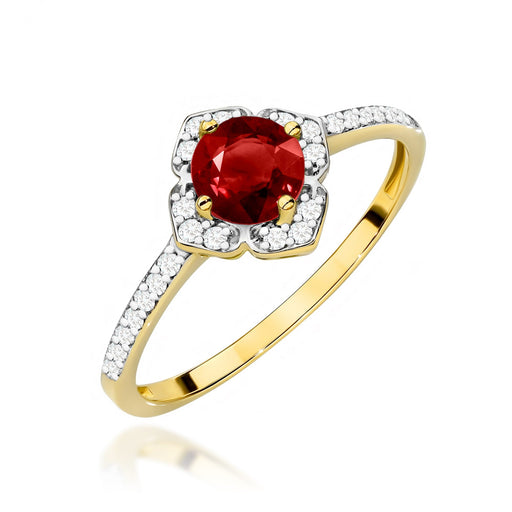 Inel Aur 14K cu Garnet 0.60 ct si Diamante Naturale Naturale 0.13 ct