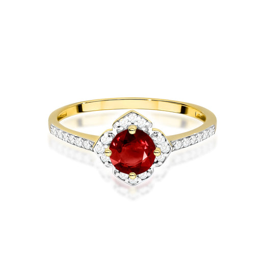 Inel Aur 14K cu Garnet 0.60 ct si Diamante Naturale Naturale 0.13 ct