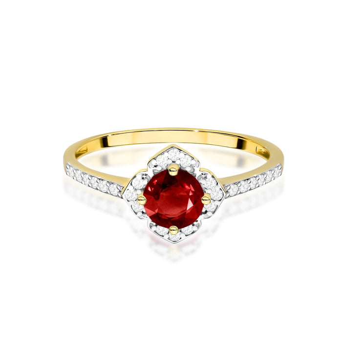 Inel Aur 14K cu Garnet 0.60 ct si Diamante Naturale Naturale 0.13 ct