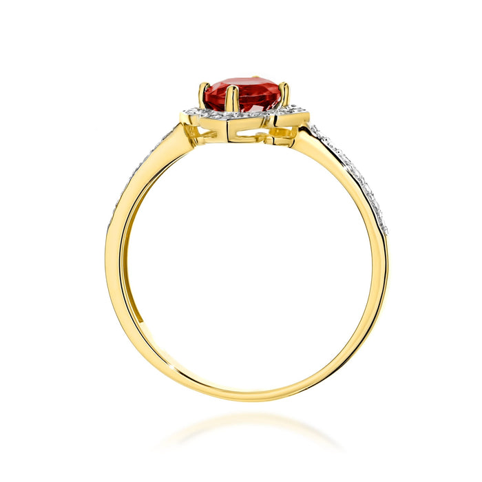 Inel Aur 14K cu Garnet 0.60 ct si Diamante Naturale Naturale 0.13 ct