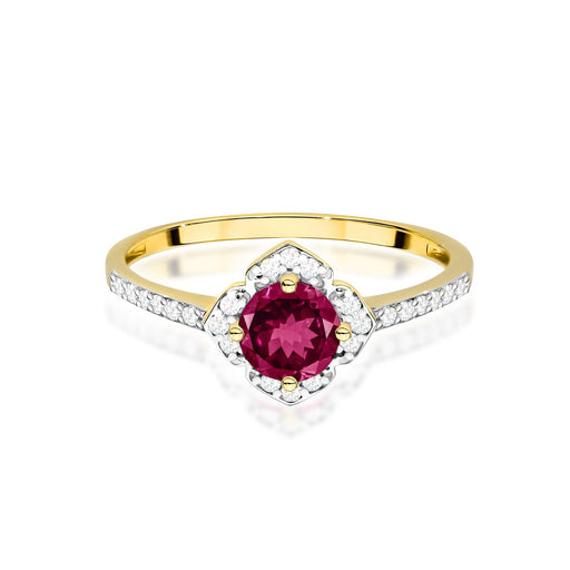 Inel Aur 14K cu Rhodolite 0.60 ct si Diamante Naturale 0.13 ct