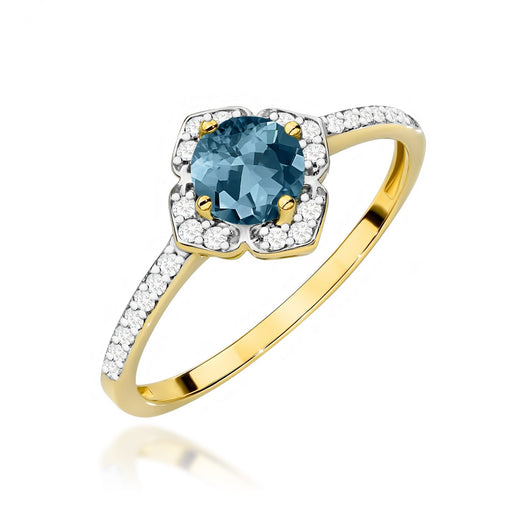 Inel Aur 14K cu Topaz London Blue 0.50 ct si Diamante Naturale Naturale 0.13 ct