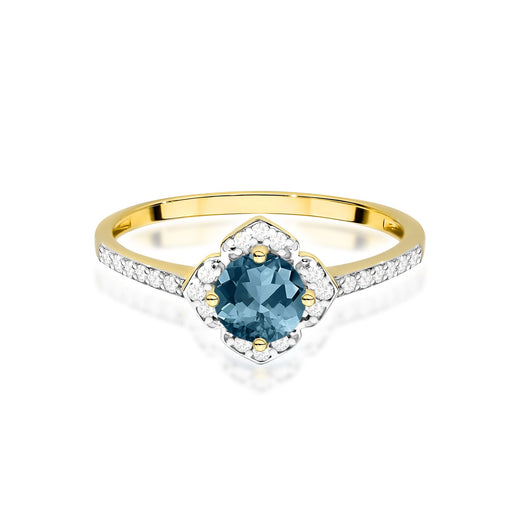 Inel Aur 14K cu Topaz London Blue 0.50 ct si Diamante Naturale Naturale 0.13 ct