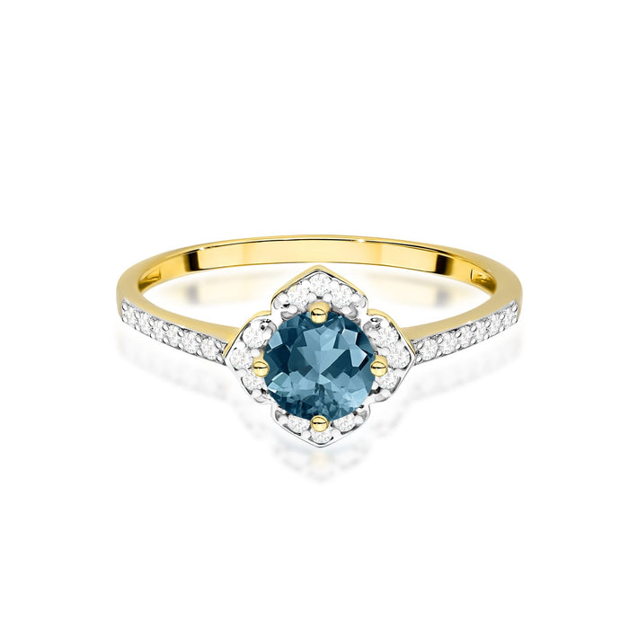 Inel Aur 14K cu Topaz London Blue 0.50 ct si Diamante Naturale 0.13 ct