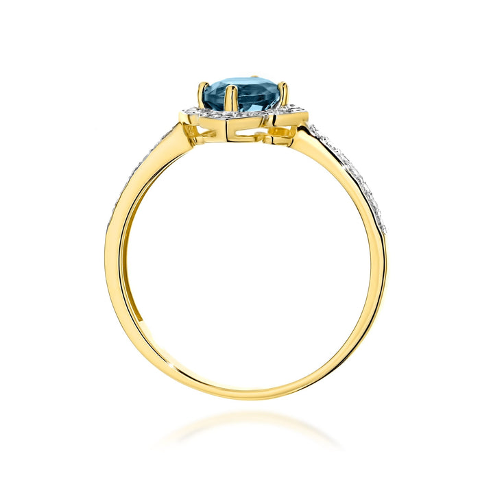 Inel Aur 14K cu Topaz London Blue 0.50 ct si Diamante Naturale 0.13 ct