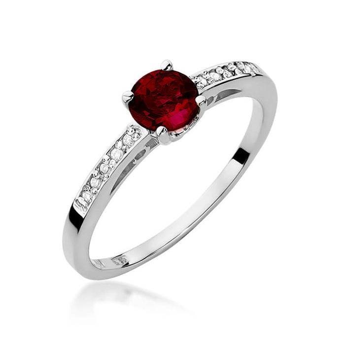 Inel Aur 14K cu Granat 0.60 ct si Diamante 0.05 ct - Alb