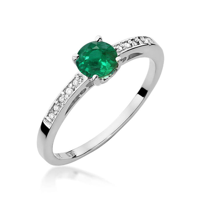 Inel Aur 14k cu Smarald 0.50 ct - Alb