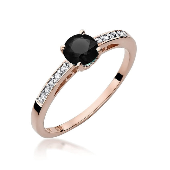 Inel Aur 14K cu Diamant Negru 0.50 ct si Diamante Laterale 0.05 ct - Roz