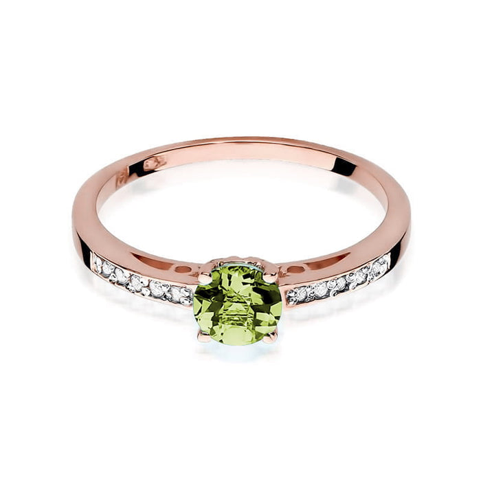 Inel Aur 14K  cu Peridot 0.60 ct si Diamante Naturale laterale 0.05 ct