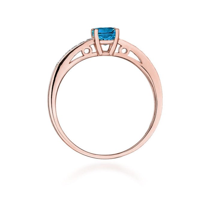 Inel Aur 14K cu Topaz London Blue 0.50 ct si Diamante Naturale 0.05 ct