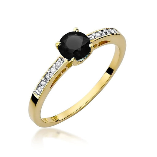 Inel Aur 14K cu Diamant Negru 0.50 ct si Diamante Laterale 0.05 ct - Galben