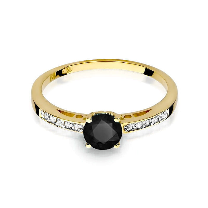 Inel Aur 14K cu Diamant Negru 0.50 ct si Diamante Laterale 0.05 ct - Galben