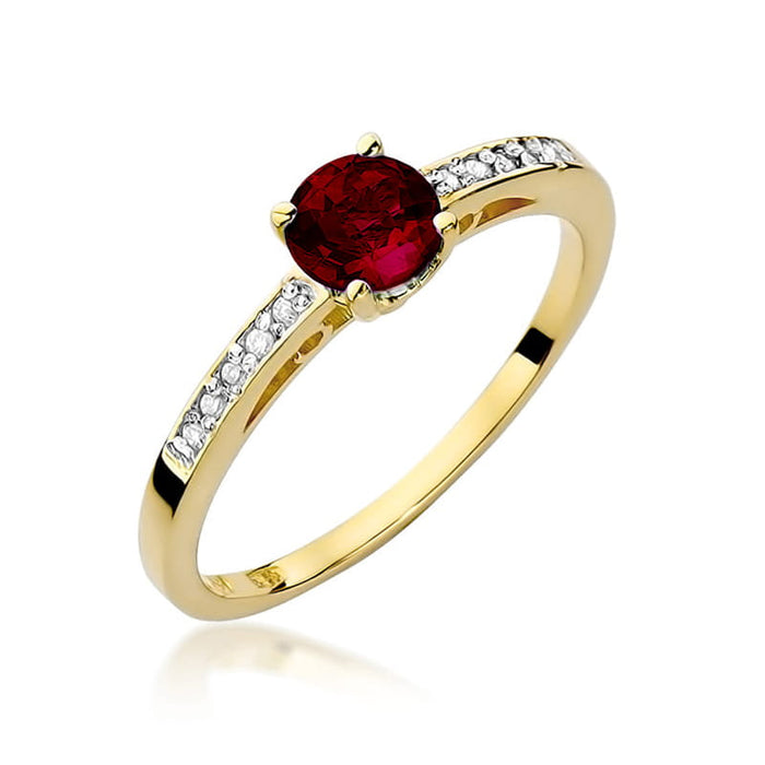 Inel Aur 14K cu Granat 0.60 ct si Diamante 0.05 ct - Galben