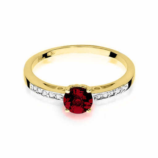 Inel Aur 14K cu Granat 0.60 ct si Diamante 0.05 ct - Galben