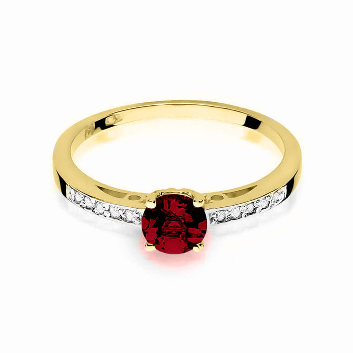 Inel Aur 14K cu Granat 0.60 ct si Diamante 0.05 ct - Galben