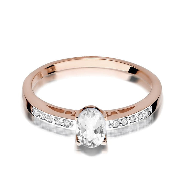 Inel Aur 14K cu Safir Alb 0.50 ct si Diamante Naturale Naturale 0.05 ct