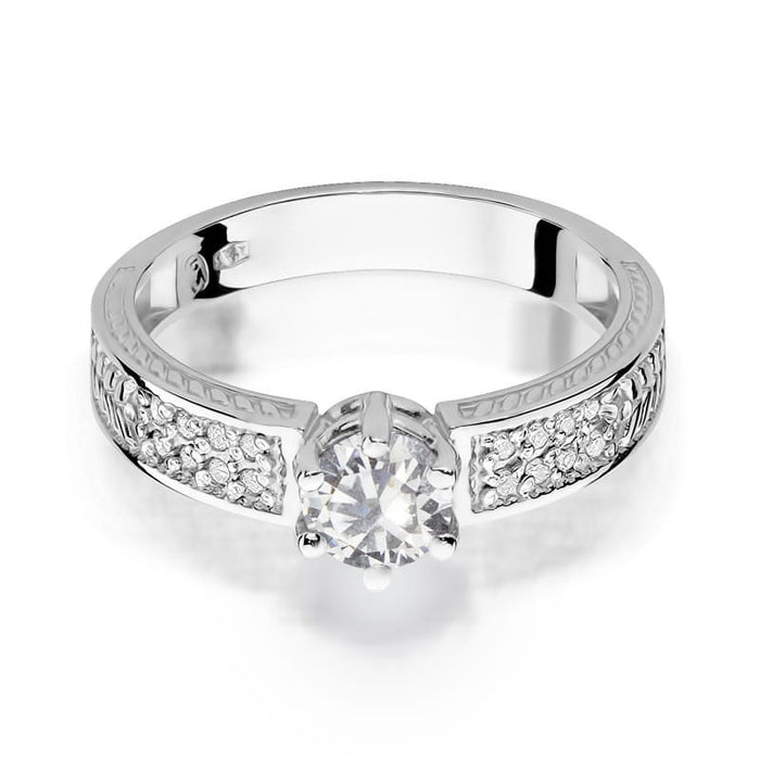 Inel Aur 14K cu Safir Alb 0.60 ct si Diamante Naturale 0.08 ct