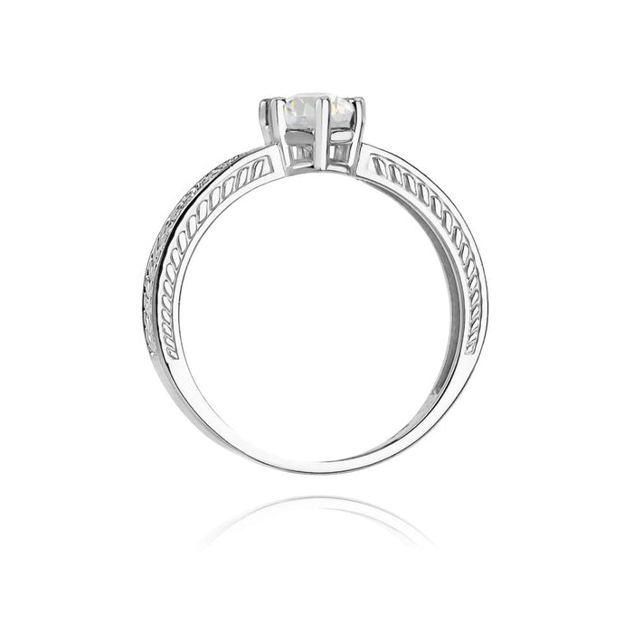 Inel Aur 14K cu Safir Alb 0.60 ct si Diamante Naturale 0.08 ct