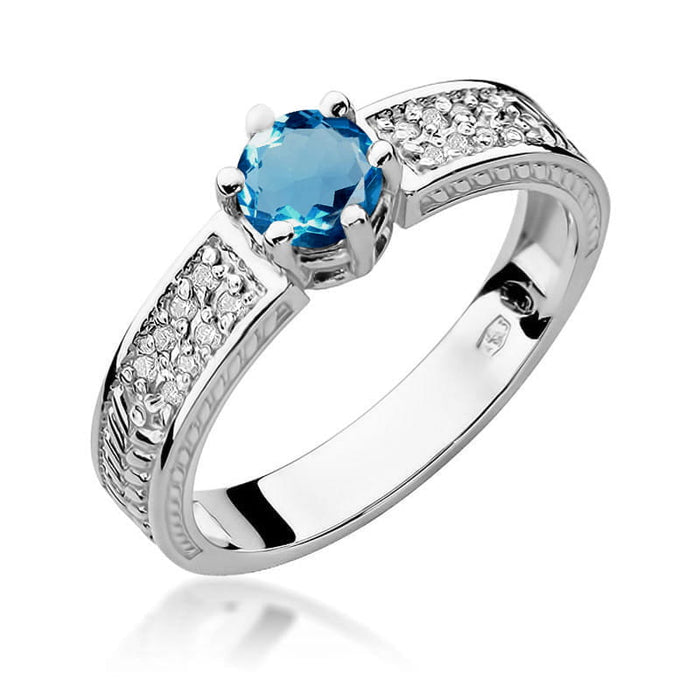 Inel Aur 14K cu Topaz London Blue 0.50 ct si Diamant Natural 0.08 ct