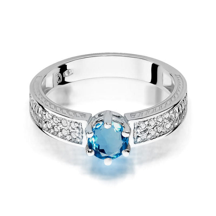 Inel Aur 14K cu Topaz London Blue 0.50 ct si Diamant Natural 0.08 ct