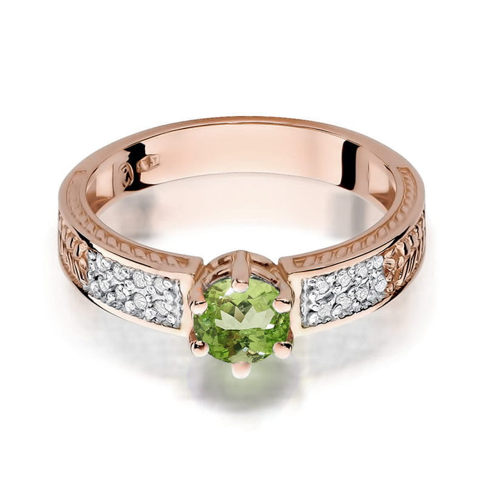 Inel Aur 14K cu Peridot 0.60 ct si Diamante Naturale 0.08 ct