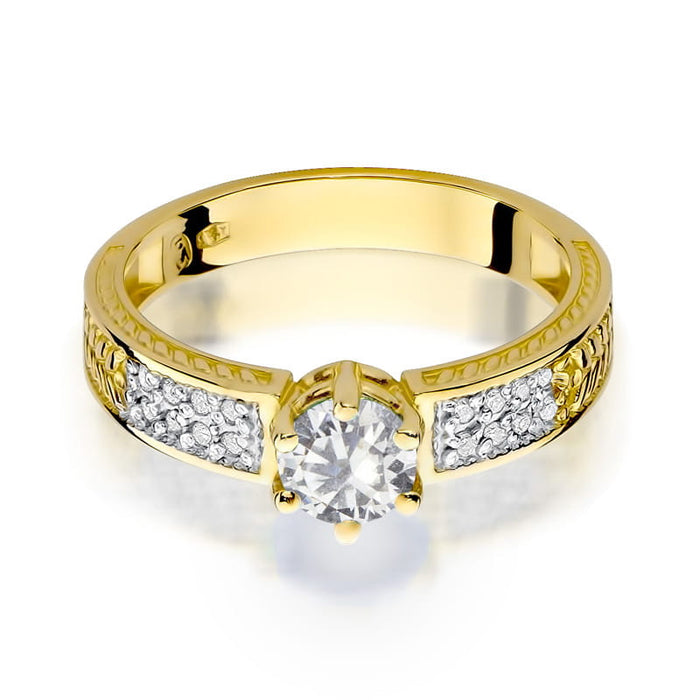 Inel Aur 14K cu Safir Alb 0.60 ct si Diamante Naturale 0.08 ct