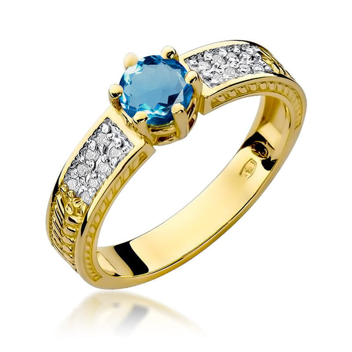 Inel Aur 14K cu Topaz London Blue 0.50 ct si Diamant Natural 0.08 ct