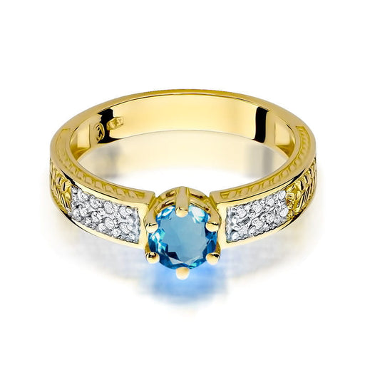 Inel Aur 14K cu Topaz London Blue 0.50 ct si Diamante Naturale 0.08 ct